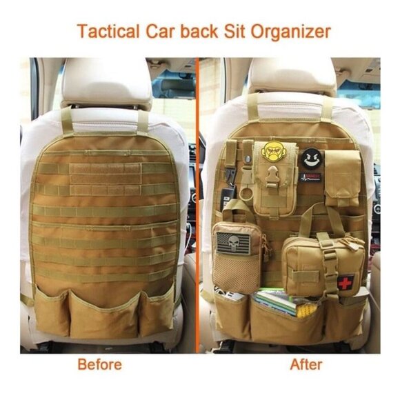 Tan Tactical Car Vehicle MOLLE Panel Seat Back Protector Storage Organizer Bag - Picture 5 of 6